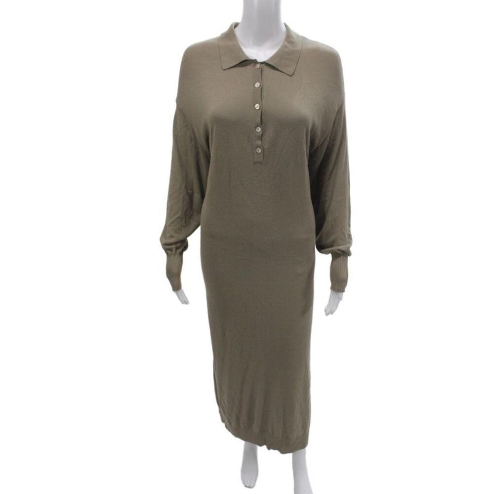 Zara Women Casual Beige Long Sleeve Collar Viscose Dress Size XS